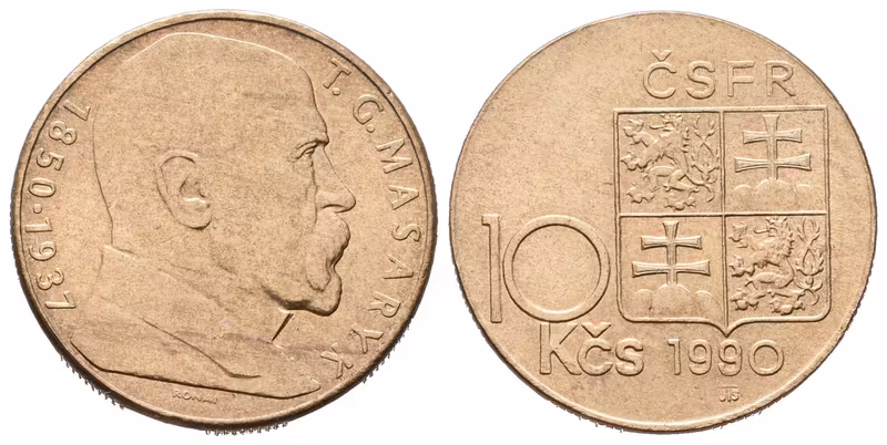 10 koruna 1990 - T. G. Masaryk, varianta E