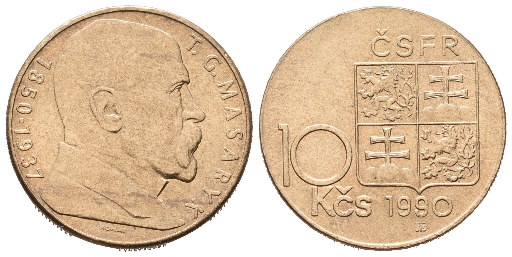 10 koruna 1990 - T. G. Masaryk, varianta E