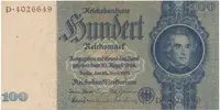 Německo, 100 Reichsmark 1935, válečná s průběžným vodotiskem, hnědý číslovač, Hej.D8d