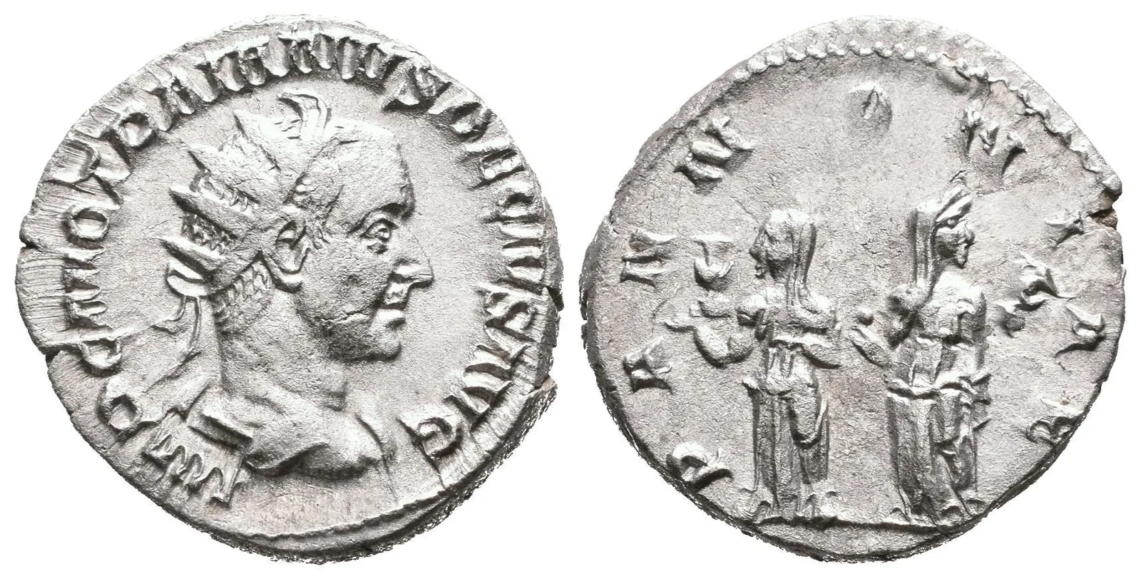 Antoninian, 249 - 251, Rv: PANNONIAE, dvě stojící Pannonie čelně vedle sebe, každá — 1