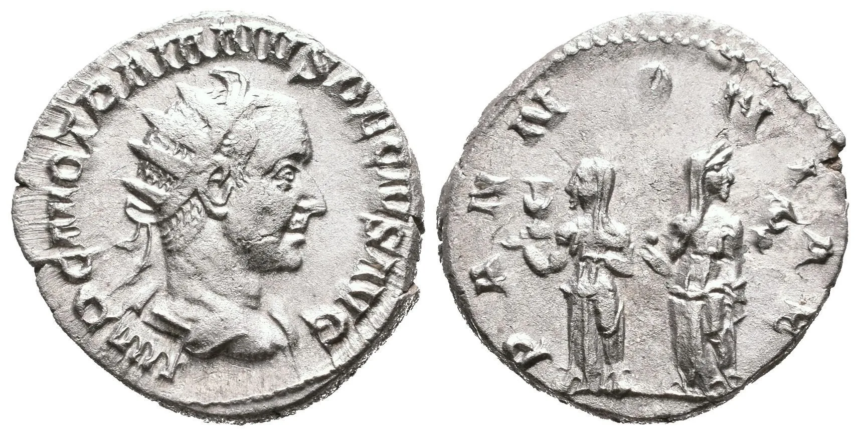 Antoninian, 249 - 251, Rv: PANNONIAE, dvě stojící Pannonie čelně vedle sebe, každá — 1