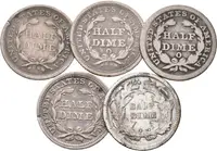 Soubor mincí - Half Dime 1850 O, 1857, 1857 O, 1859, 1861, — 2