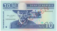 Namíbie, 10 Namibia Dollars (1993), bankovní vzor, S 0000000, P.1s