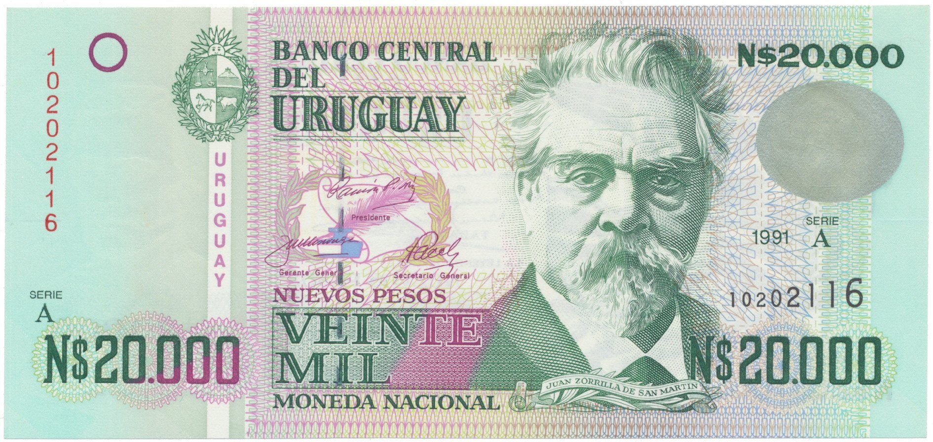 Uruguay, 20.000 Nuevos Pesos 1991, P.69b