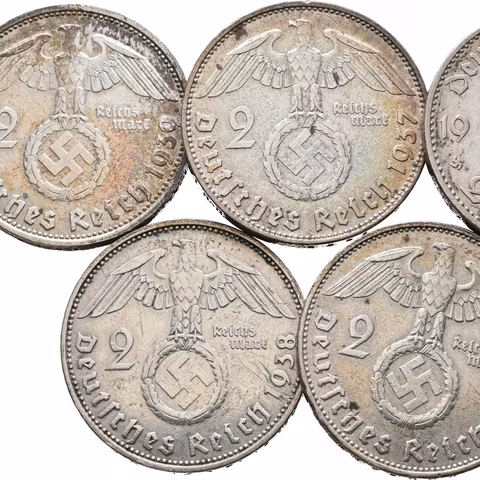 Soubor mincí - 2 Marka 1934 A, 1937 A, D, 1938 J, 1939 D,