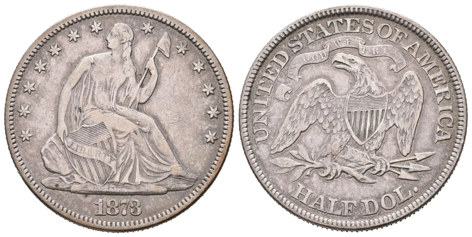 1/2 Dollar 1873, KM.107, pěkná zachovalost, patina, rysky — 1