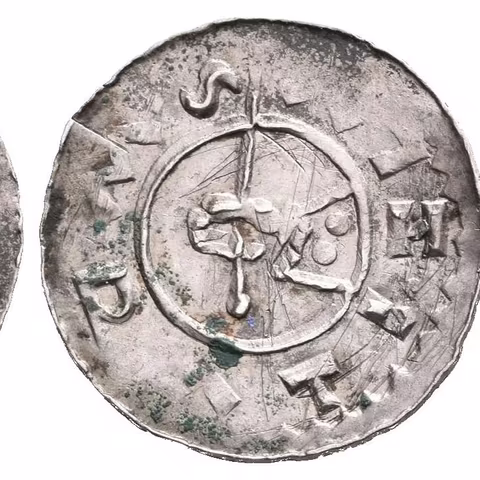 Denár, Cach 353a, na rukávu 2 kuličky, škr., patina