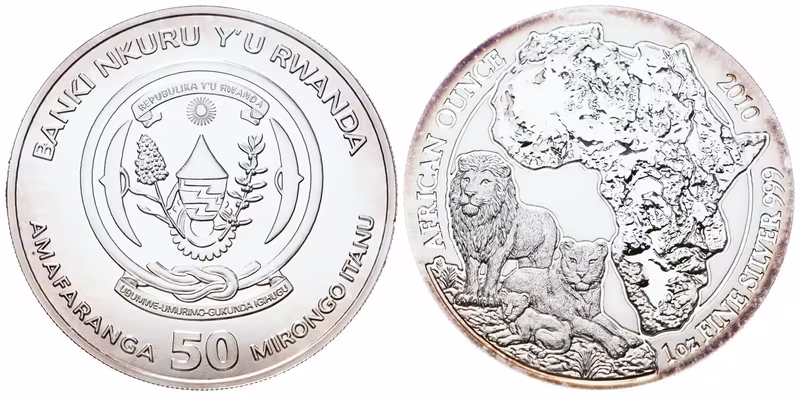 Rwanda, 50 Francs 2010 - 1 Oz (Lev)