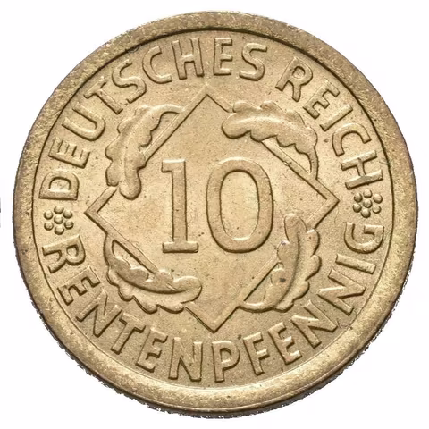 10 Rentenfennig 1924 J, J.309, krásná zachovalost, lesk, patina
