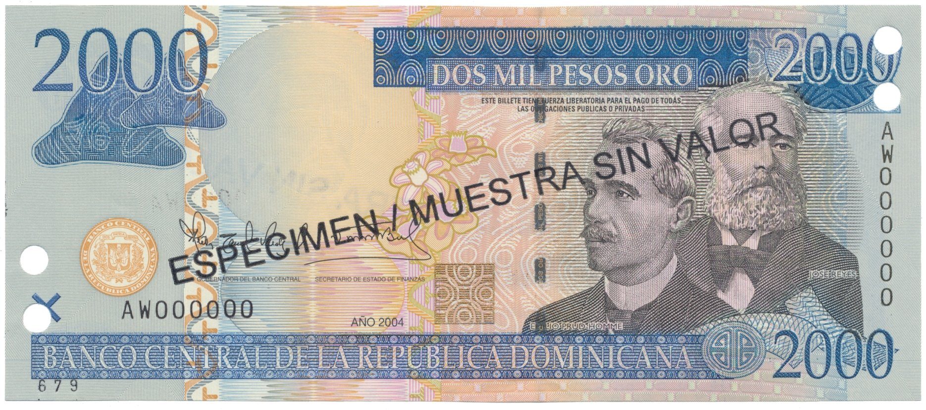 Dominikánská republika, 2000 Pesos Oro 2004, P.174s3