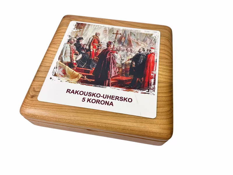 Etue - box na mince Rakousko - Uhersko 5 korona, dřevo - sleva 1000 kč