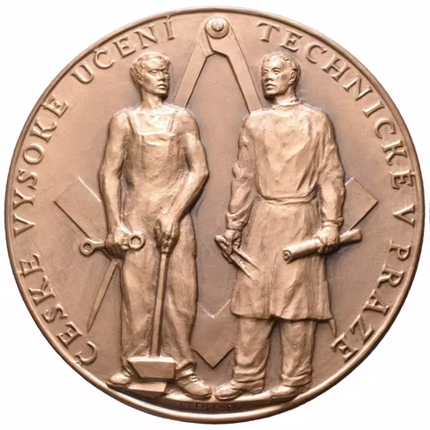 AE Medaile 1957 - K 250. Výročí založení ČVUT. Pat. bronz 80 mm,