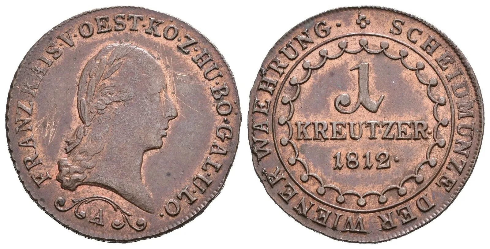 Krejcar 1812 A, zbytky lesku, patina, rysky — 1