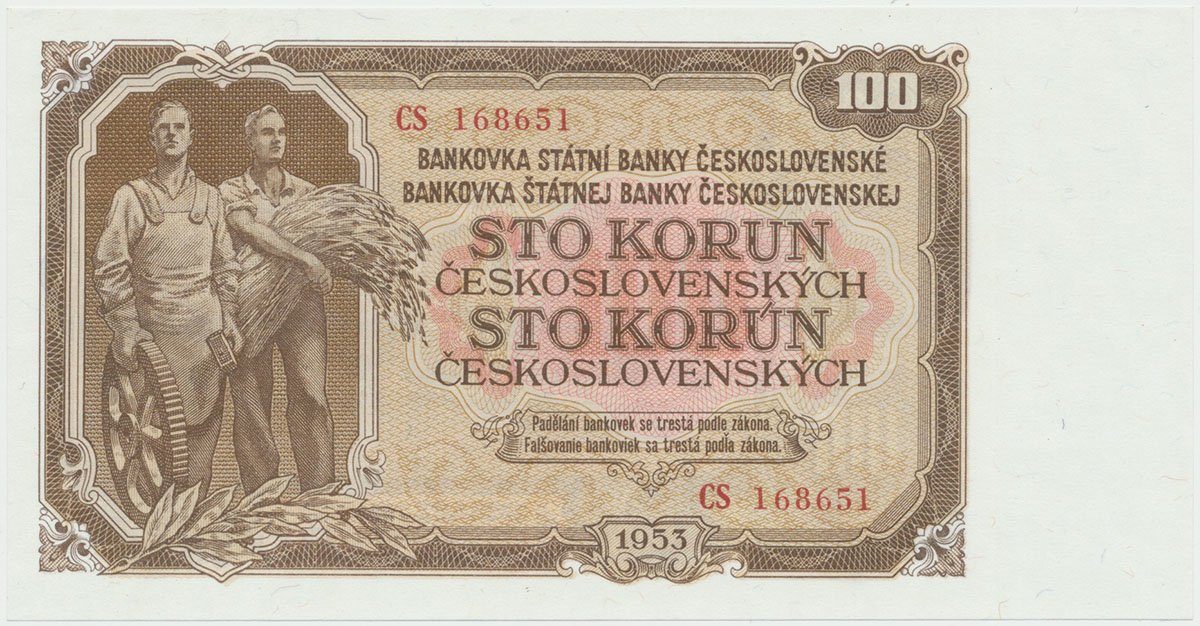 Československo, 100 Koruna 1953, tisk Moskva, série CS, Hej.95a1