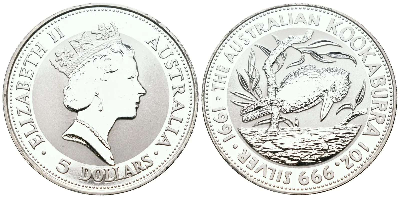 Austrálie, 5 Dollars 1991 - 1 Oz (Kookaburra)