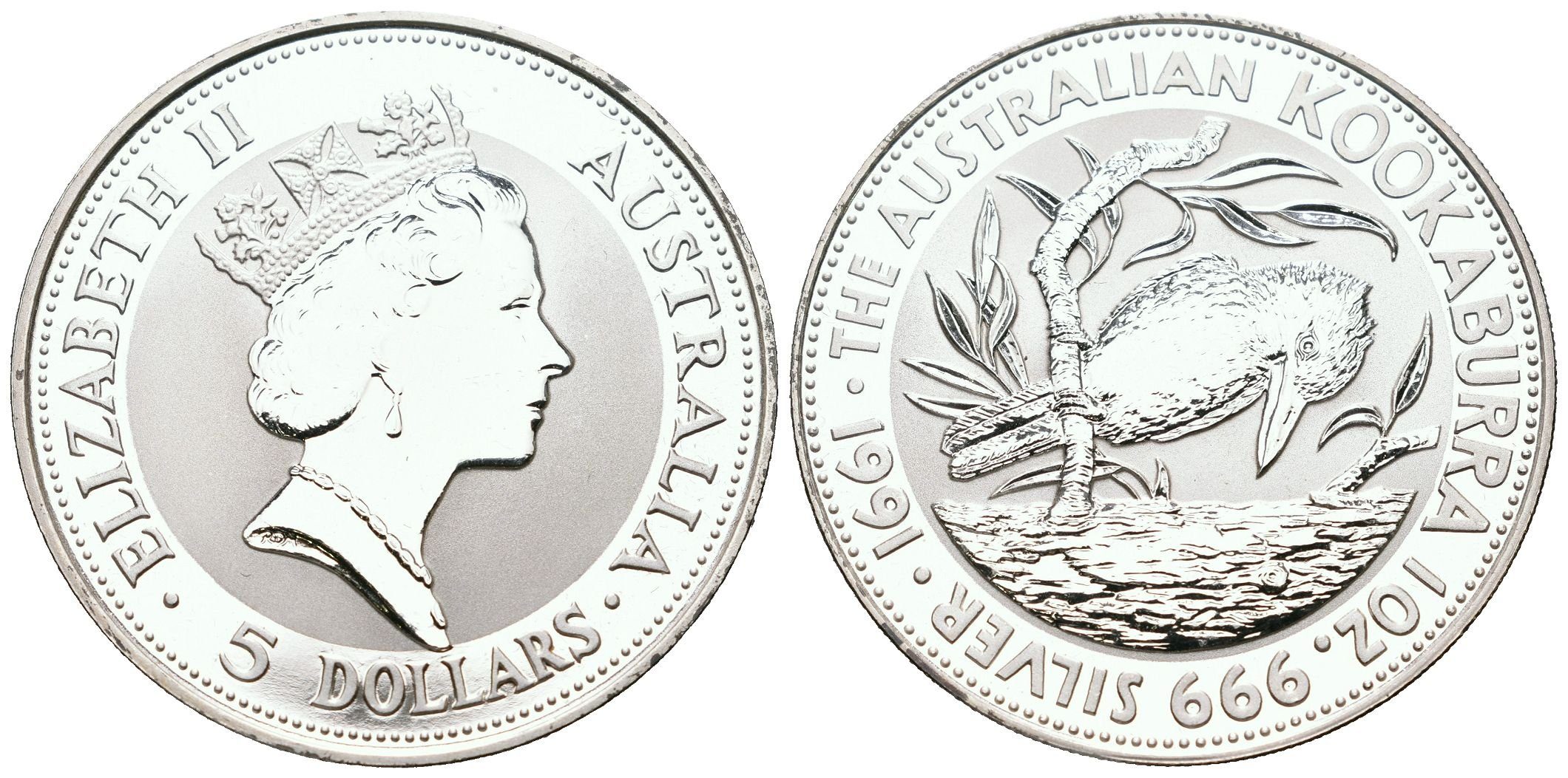 Austrálie, 5 Dollars 1991 - 1 Oz (Kookaburra)