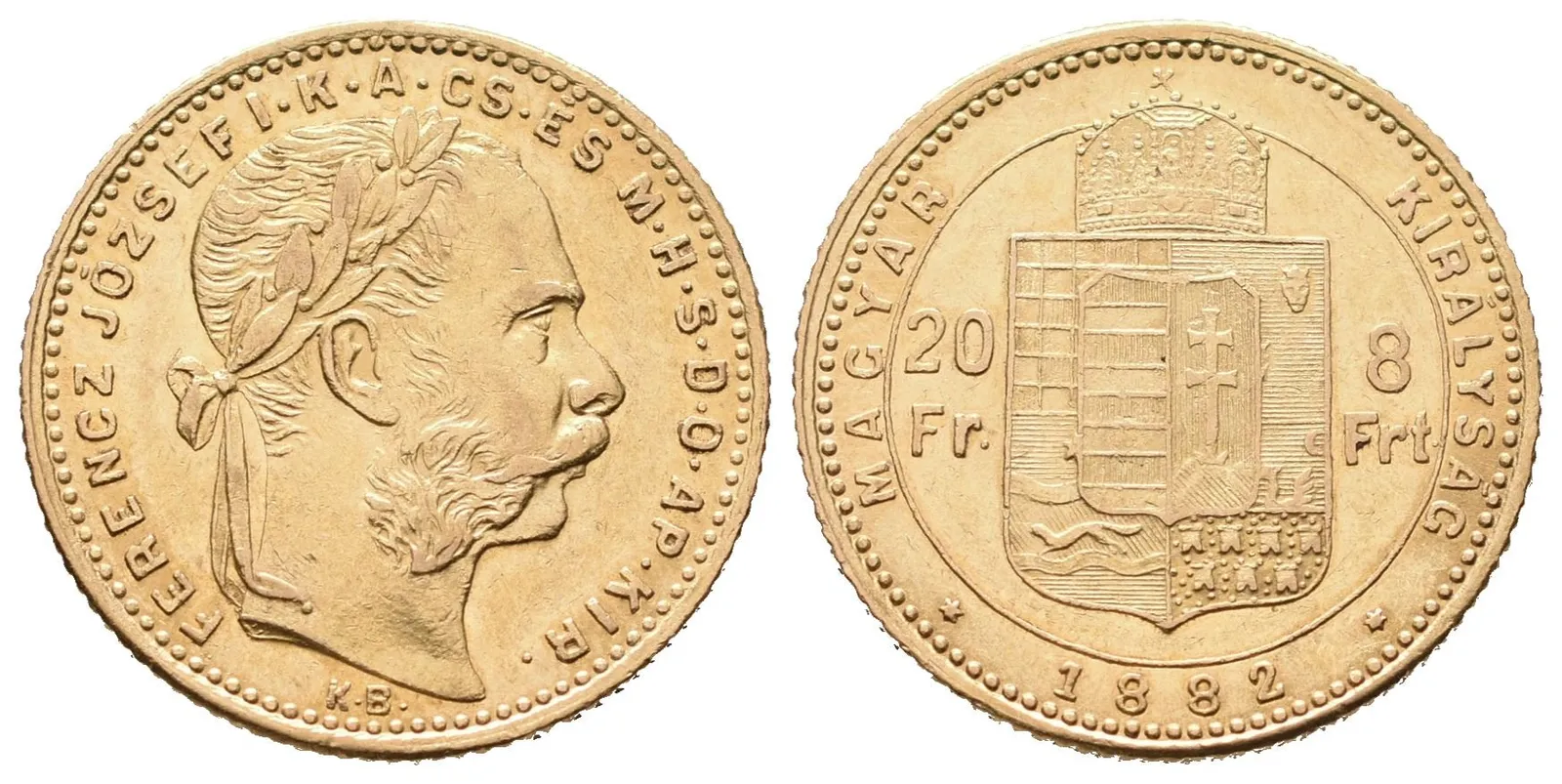 8 Zlatník / 20 Frank 1882 KB