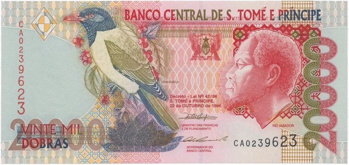 Svatý Tomáš a Princův ostrov, 20.000 Dobras 1996, 1 ochranné vlákno, P.67a