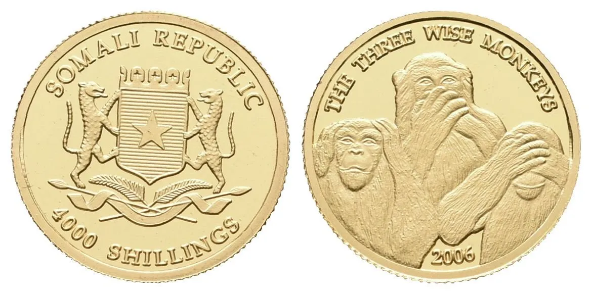 4000 šilinků - 2006 - Au 1,24 g - 999.9/1000 - Tři moudré opice