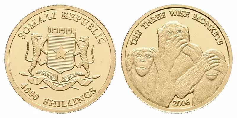 4000 šilinků - 2006 - Au 1,24 g - 999.9/1000 - Tři moudré opice