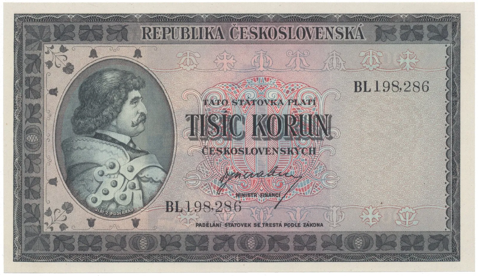 1000 Koruna b.d. (1945), série BL, Hej.76a