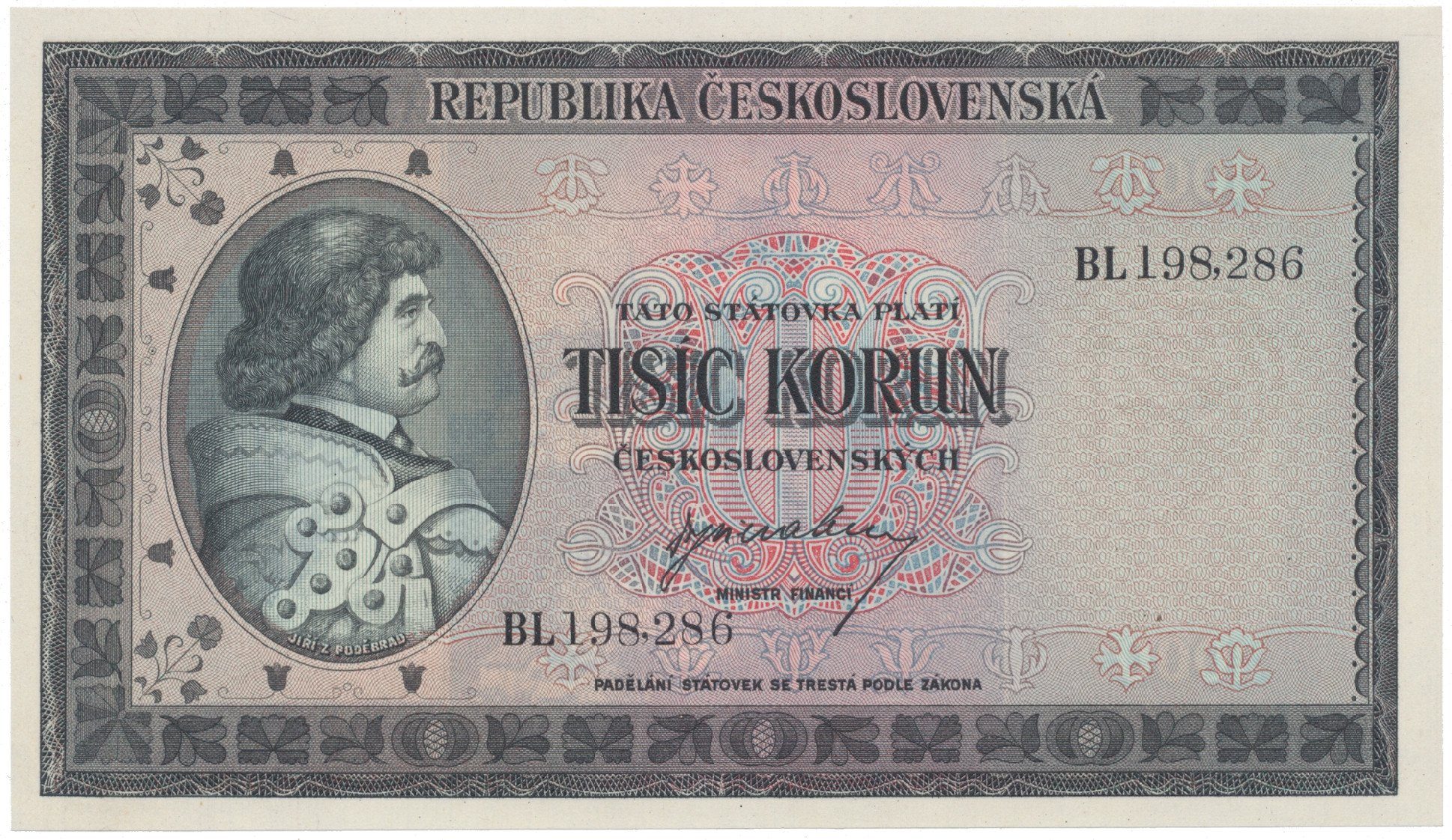 1000 Koruna b.d. (1945), série BL, Hej.76a