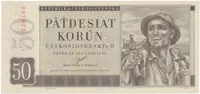 50 Koruna 1950, I. vydání, perforace 3 m.d. v obloučku, Hej.87aS2
