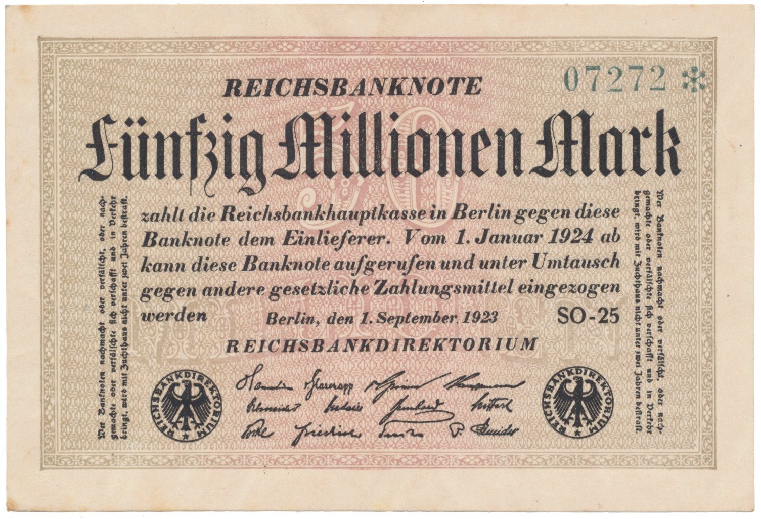 Německo, 50 Millionen Mark 1923, Ro.108d