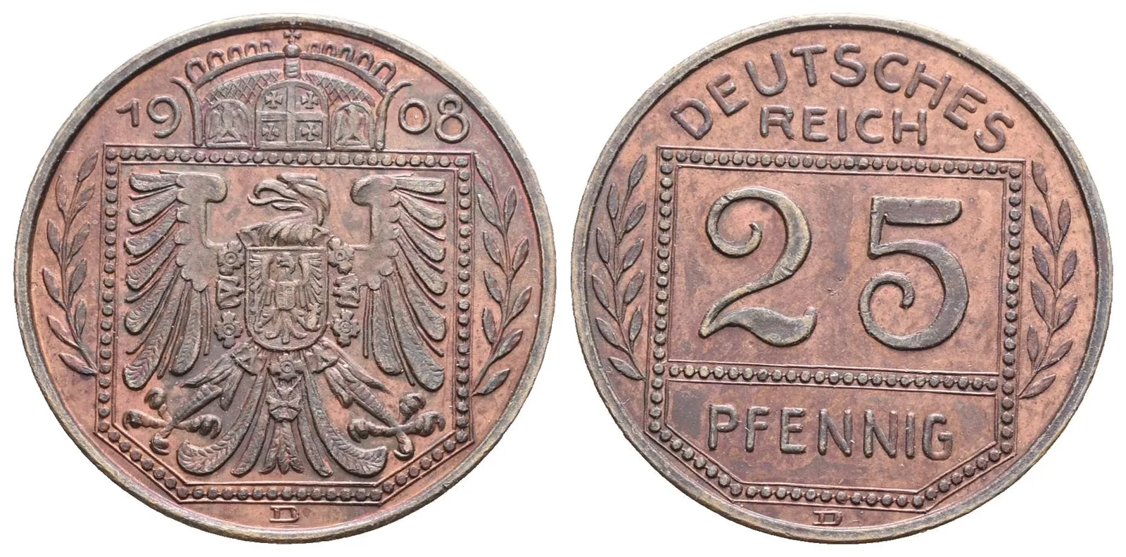 Prusko, 25 Pfennig 1908 D - Zkouška