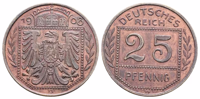 Prusko, 25 Pfennig 1908 D - Zkouška