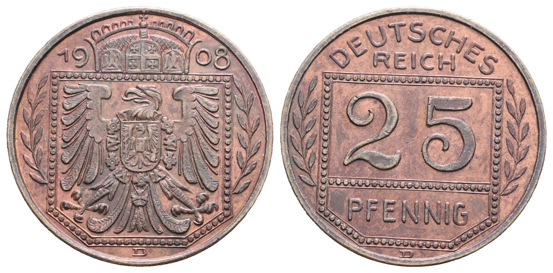 Prusko, 25 Pfennig 1908 D - Zkouška