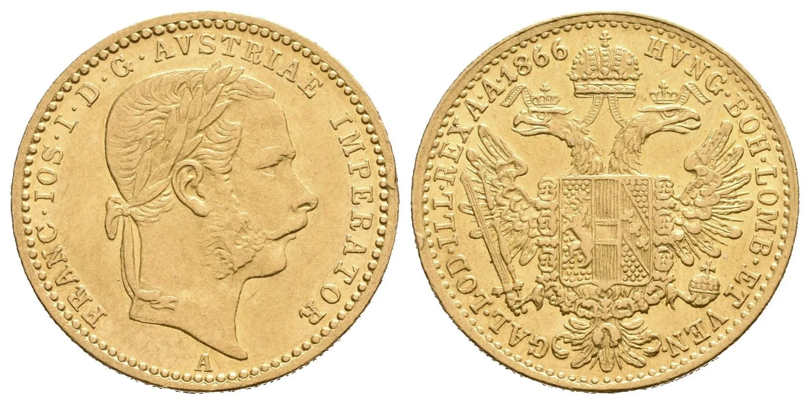 Dukát 1866 A, pěkná zachovalost, zbytky lesku, rysky — 1