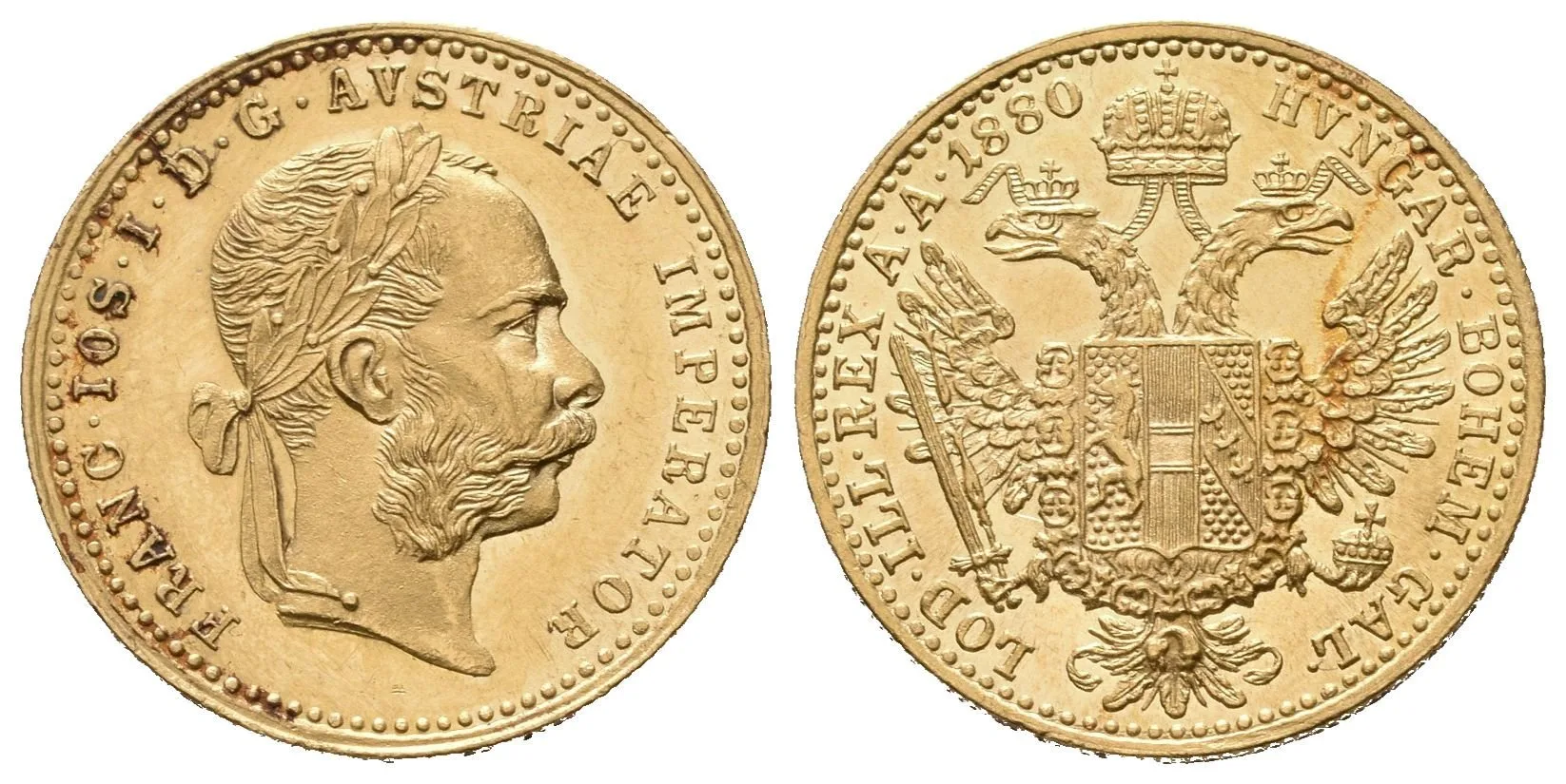 Dukát 1880, krásná zachovalost, ražební lesk, patina, — 1