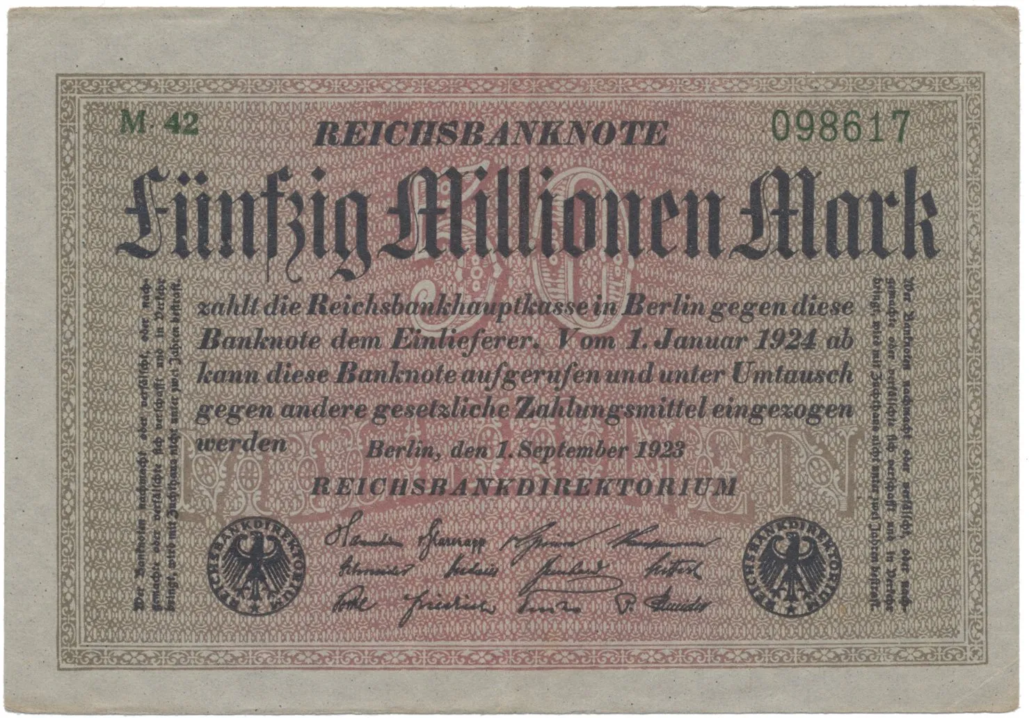 Německo, 50 Millionen Mark 1923, Ro.108b