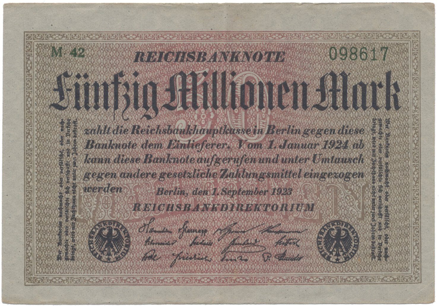 Německo, 50 Millionen Mark 1923, Ro.108b