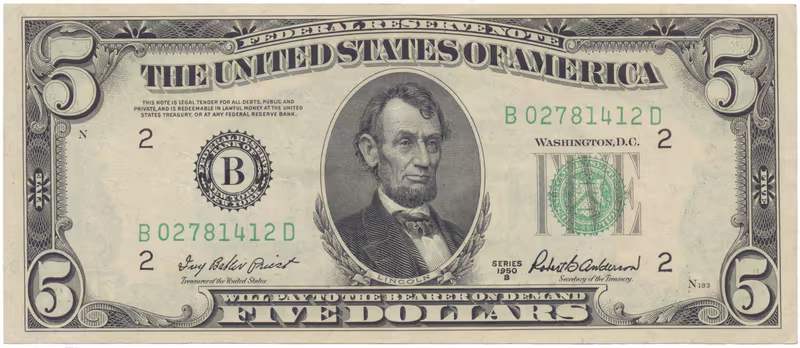 USA, 5 Dollars 1950B, Pick.438b