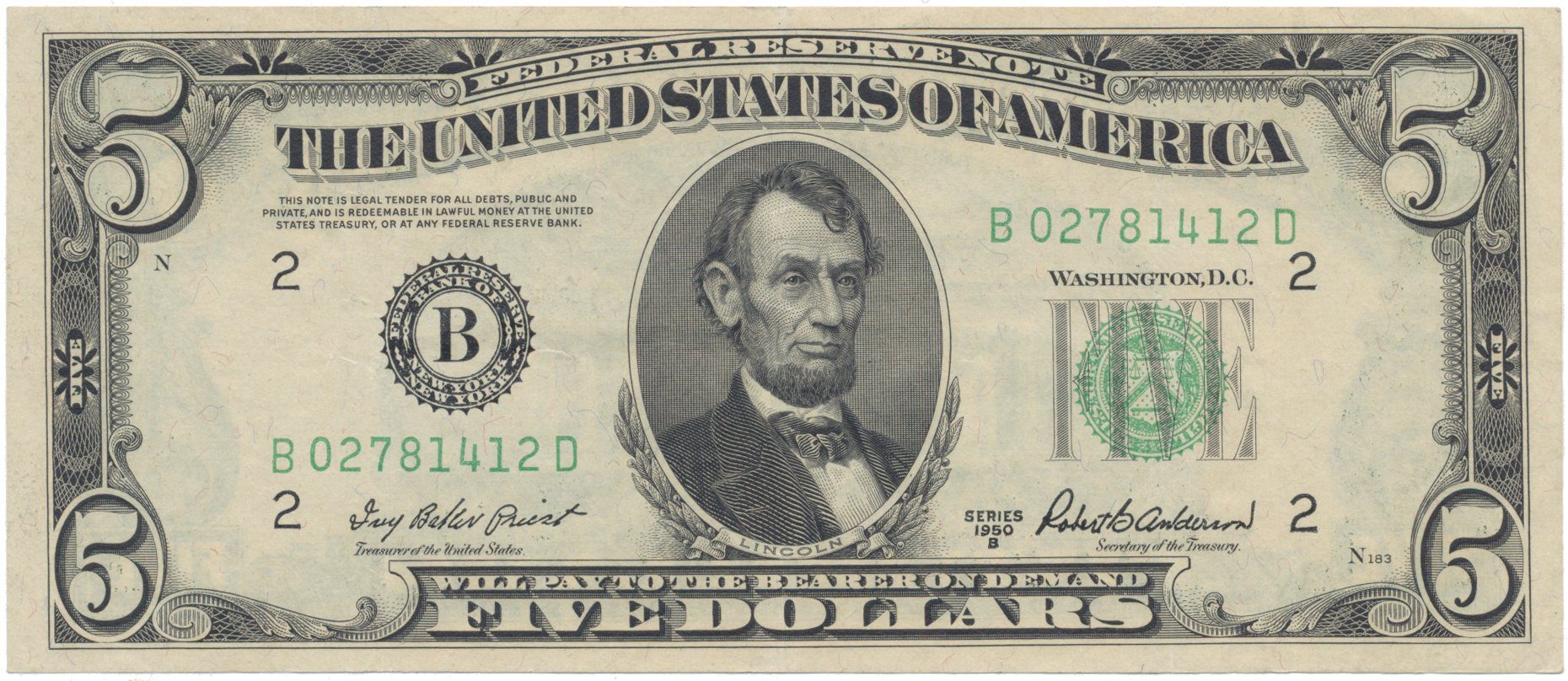 USA, 5 Dollars 1950B, Pick.438b