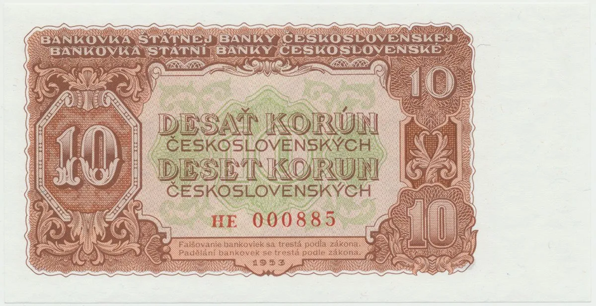Československo, 10 Koruna 1953, tisk Praha, série HE, Hej.92b