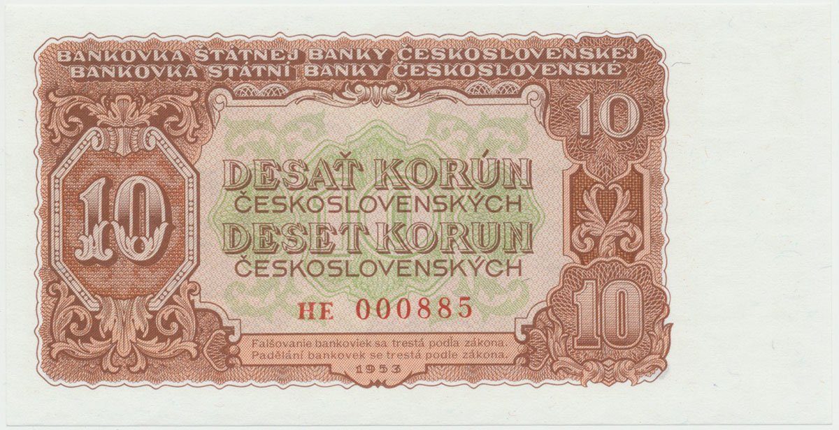 Československo, 10 Koruna 1953, tisk Praha, série HE, Hej.92b