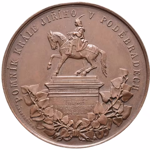 AE Medaile 1896 (V. Šantrůček) - K odhalení pomníku Jiřího z Poděbrad. Pomník Jiřího