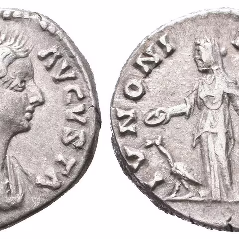 Denár, 161 - 175, Rv: IVNONI REGINAE, stojící Juno zleva drží pateru a žezlo, u nohou