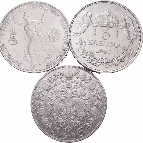 5 Koruna 1900, 1900 KB, 1908 - Jubilejní, patina, rysky, oběhové