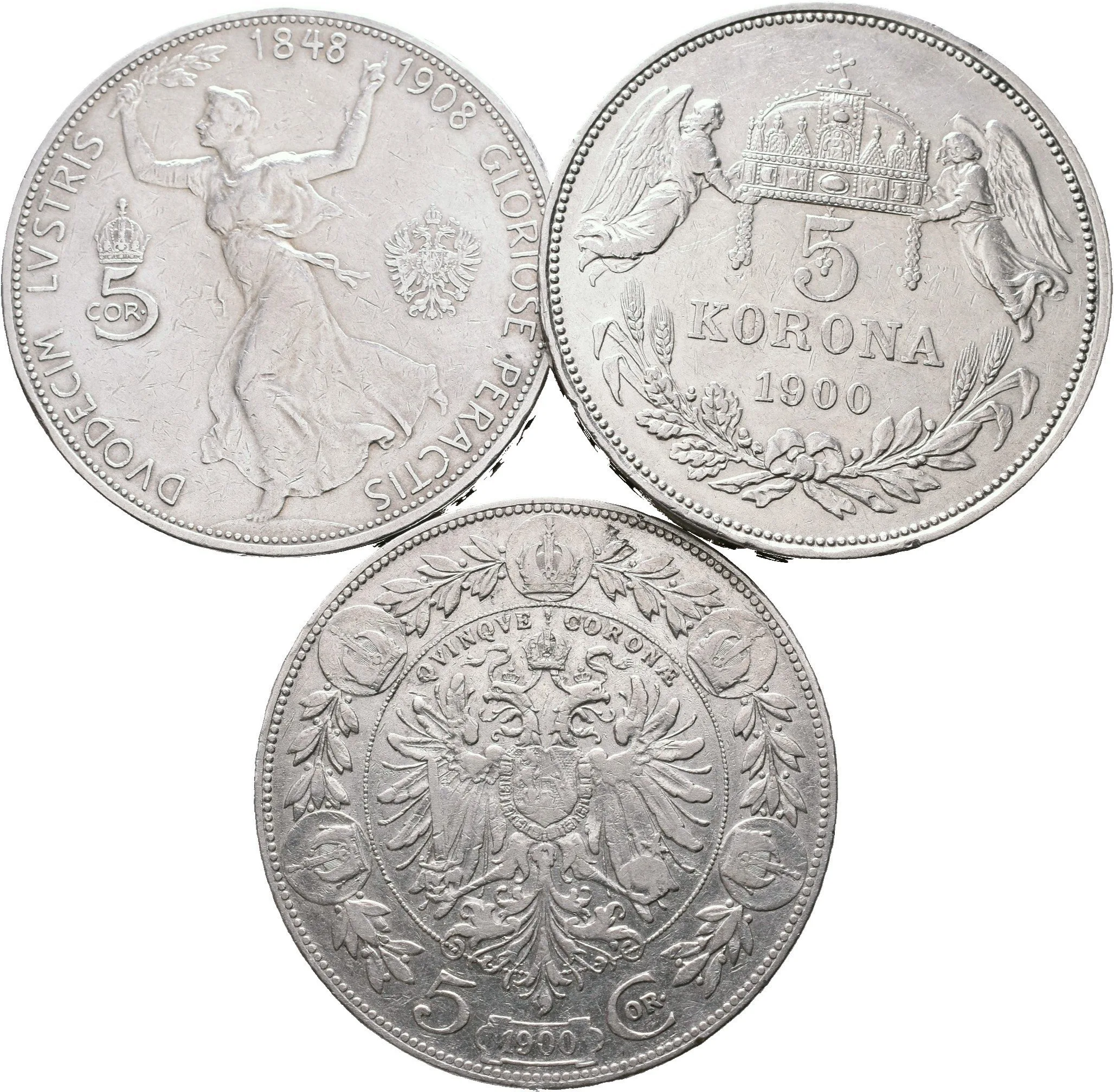 5 Koruna 1900, 1900 KB, 1908 - Jubilejní, patina, rysky, oběhové — 1