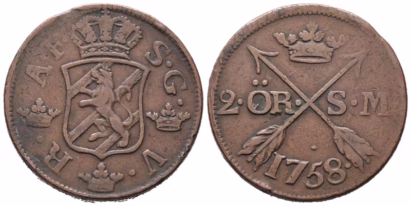 Švédsko, 2 Öre SM 1758
