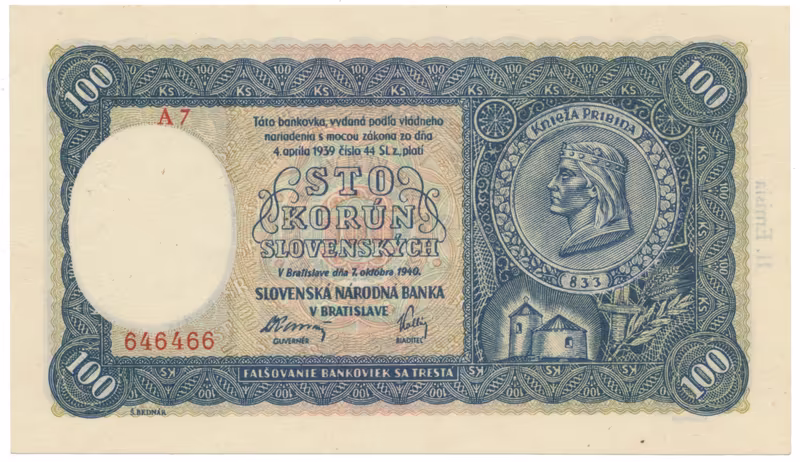 100 Koruna 1940, II. vydání, série A 7, Hej.49a1