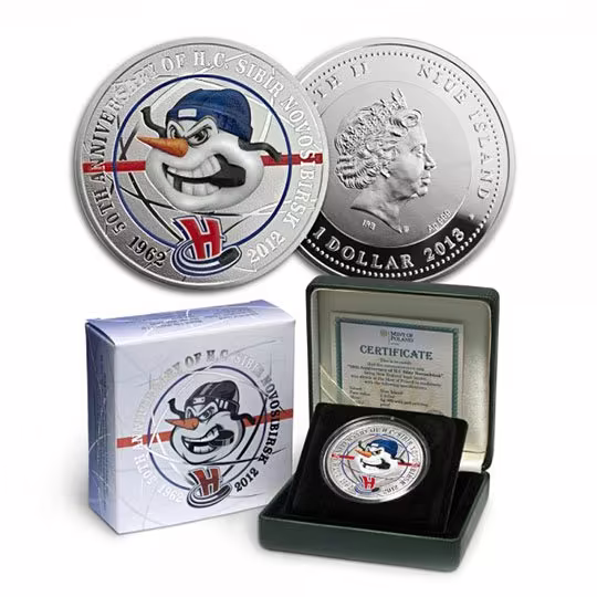 1 Dolar 2012 - 50. výročí hokejového klubu H.C. Sibir Novosibirsk, Ag 0,999, 38,61 mm