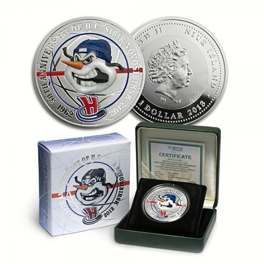 1 Dolar 2012 - 50. výročí hokejového klubu H.C. Sibir Novosibirsk, Ag 0,999, 38,61 mm