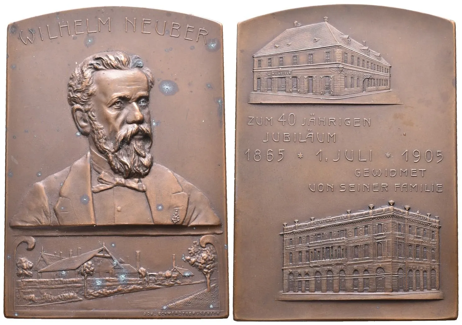 AE Plaketa 1905 - K 40. narozeninám Wilhelma Neubera. Pat. bronz 76,5 x 53 mm, — 1