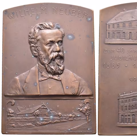 AE Plaketa 1905 - K 40. narozeninám Wilhelma Neubera. Pat. bronz 76,5 x 53 mm,