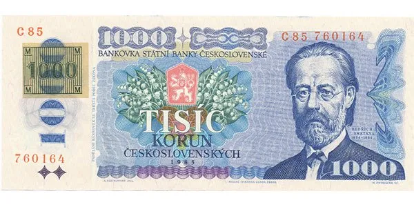 Česká republika, 1000 Koruna 1985 + lepený kolek (1993), Hej.CZ6bC